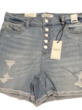 Judy Blue Light Wash Button-Front Distressed Denim Shorts